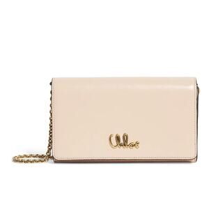 CHLOE Iconic Flap Leather Wallet on Chain Crossbody Bag Cement Pink